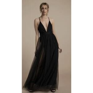 Sumintras Black Maxi Sexy Sheer Tulle Dress XL